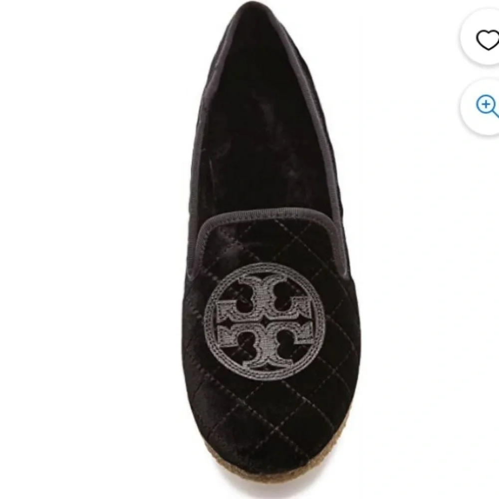 Tory Burch Billy Black Quilted Velvet Fur Loafers Crepe Sole Slippers Sz 9 Flats